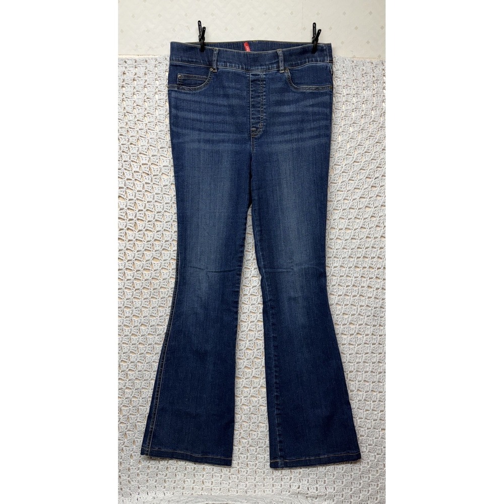 Spanx Wide-Leg Jeans Women Sz L Blue Denim High-Rise Stretch Pull On‎ W32 L33